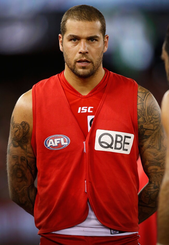 AFL 2015 Rd 22 - St Kilda v Sydney MELBOURNE, AUSTRALIA - AUGUST 30: Lance Franklin of the Swans is seen with the subs vest on during the 2015 AFL round 22 match between the St Kilda Saints and the Sydney Swans at Etihad Stadium, Melbourne, Australia on August 30, 2015. (Photo by Adam Trafford/AFL Media)